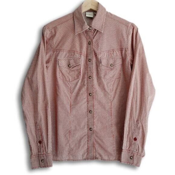 ROCKIES Western Pearl Snap Button Down Shirt Weave Pattern Sz M - Picture 2 of 13